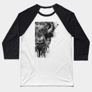 Black and White Watercolor-Half Faced Buffalo Baseball T-Shirt